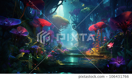 Neon-Blooms: Digital Jungle's Radiant Mechanical Flowers Neon-Blooms: Digital Jungle's Radiant Mechanical Flowers 106431766