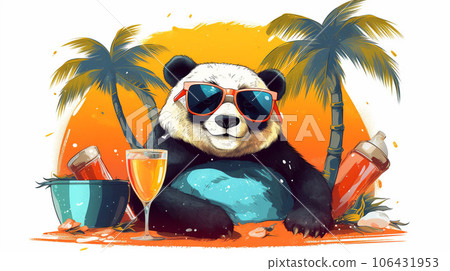 Panda Paradise: Chillin' with Shades and a Tropical Sip Panda Paradise: Chillin' with Shades and a Tropical Sip 106431953
