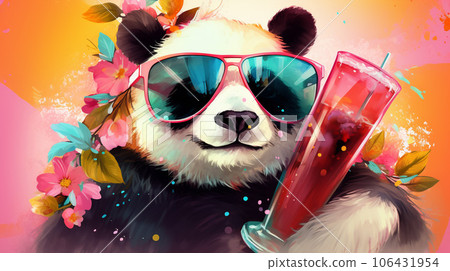 Panda Paradise: Chillin' with Shades and a Tropical Sip 106431954