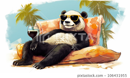 Panda Paradise: Chillin' with Shades and a Tropical Sip 106431955