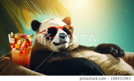 Panda Paradise: Chillin' with Shades and a Tropical Sip 106431963