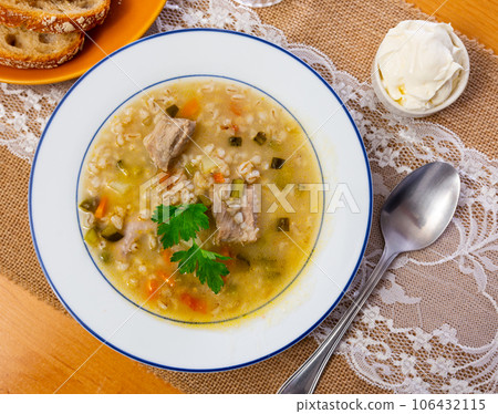 Rassolnik - Traditional Russian soup with pickled cucmbers Rassolnik - Traditional Russian soup with pickled cucmbers 106432115
