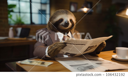 Slothful Elegance: A Dapper Sloth's Morning Routine Slothful Elegance: A Dapper Sloth's Morning Routine 106432192