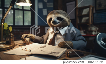 Slothful Elegance: A Dapper Sloth's Morning Routine Slothful Elegance: A Dapper Sloth's Morning Routine 106432194