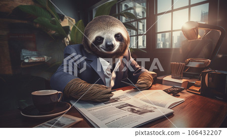 Slothful Elegance: A Dapper Sloth's Morning Routine Slothful Elegance: A Dapper Sloth's Morning Routine 106432207