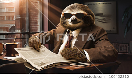 Slothful Elegance: A Dapper Sloth's Morning Routine Slothful Elegance: A Dapper Sloth's Morning Routine 106432210