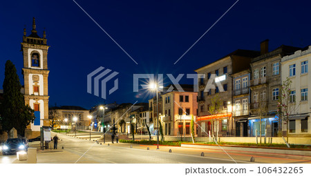 Evening view of illuminated Carvalho Araujo Avenue in Vila Real, Portugal 106432265