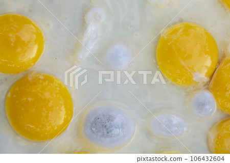 many Sunny-Side Up Fried Eggs Closer UP 106432604