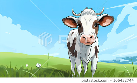 手绘卡通奶牛插画 手绘卡通奶牛插画 106432744