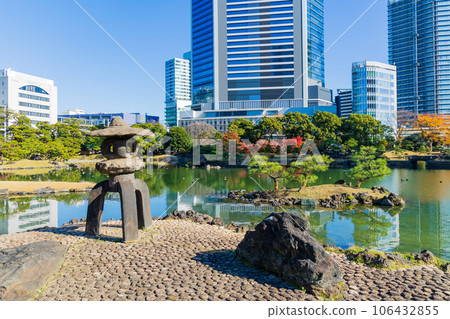 深秋的東京港區秋葉的九芝離宮花園 106432855