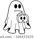 cute halloween ghost holding pumpkin 106433439