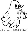cute halloween ghost holding pumpkin 106433440