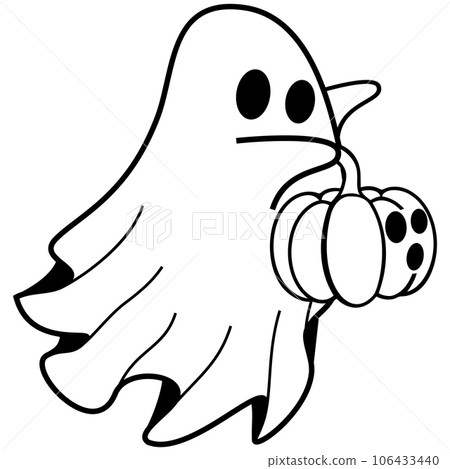 cute halloween ghost holding pumpkin 106433440