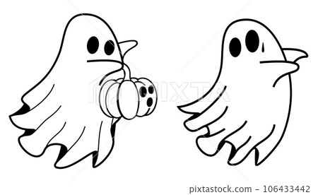 cute halloween ghost holding pumpkin 106433442