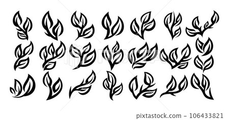 Set of silhouette line nature leaf icon design. Simple eco plant logo icon set. 106433821