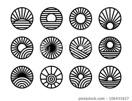 Set of abtract line sun circle logo icon design. Modern line sunrise round logo. 106433827