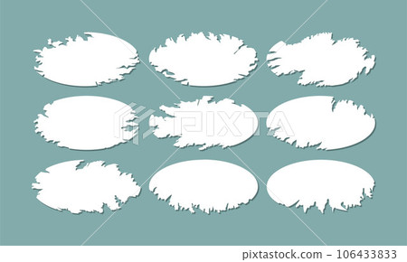 Flat blank paper torn oval border design set. Grunge paper ripped oval design. 106433833