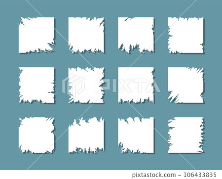 Bundle of blank square paper torn border design. Grunge paper ripped box logo. 106433835