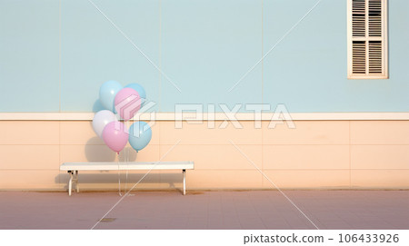 pastel colored chairs and balloons 106433926