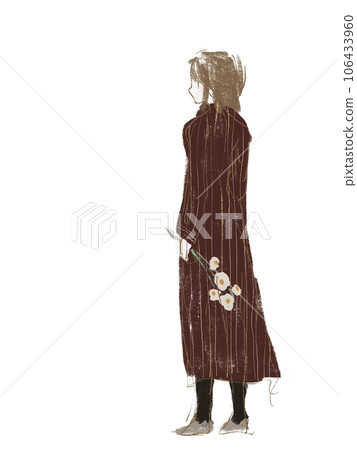 A woman in a dress holding a flower A woman in a dress holding a flower 106433960
