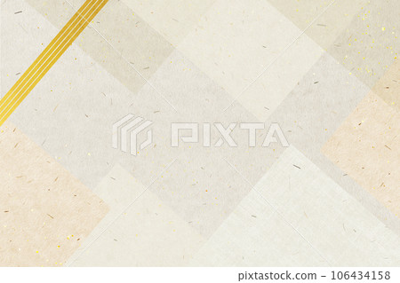 Japanese paper with a square design, traditional straw-filled Tosa washi paper with gold obi line, beige color textured material 106434158