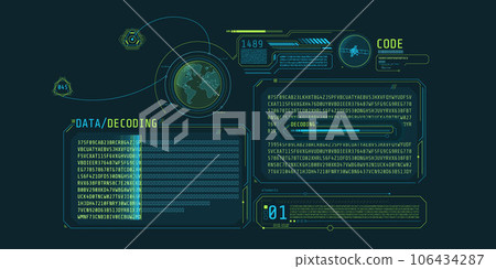 Futuristic HUD design of satellite data decoding program. Futuristic HUD design of satellite data decoding program. 106434287