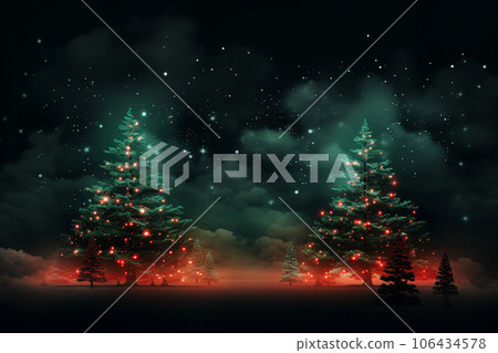 Abstract Christmas tree with neon red and green lighting. Futuristic abstract background. Holiday digital illustration for design card, poster or banner in Christmas festival. Generative AI. Abstract Christmas tree with neon red and green lighting. Futuristic abstract background. Holiday digital illustration for design card, poster or banner in Christmas festival. Generative AI. 106434578