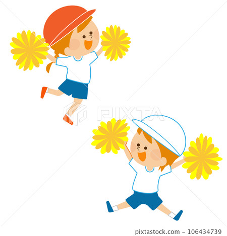 Sports day support Illustration material of children jumping with pom-poms Sports day support Illustration material of children jumping with pom-poms 106434739