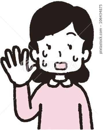 一名女子右手有五個手指出汗、驚慌失措的上半身插圖 一名女子右手有五個手指出汗、驚慌失措的上半身插圖 106434875