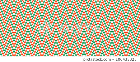 Red and green seamless pattern. Candy cane zigzag stripes background. Christmas repeating decoration wallpaper. Winter holiday lines backdrop. Xmas peppermint gift wrapping print. Vector Red and green seamless pattern. Candy cane zigzag stripes background. Christmas repeating decoration wallpaper. Winter holiday lines backdrop. Xmas peppermint gift wrapping print. Vector 106435323