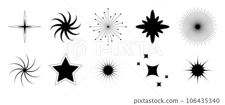 Aesthetic Y2k style. Star, bling, starburst, sparkle icons. Retro