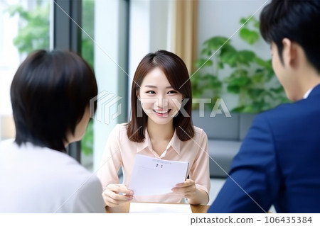 Female employee talking with a smile AI generated image AI image 106435384