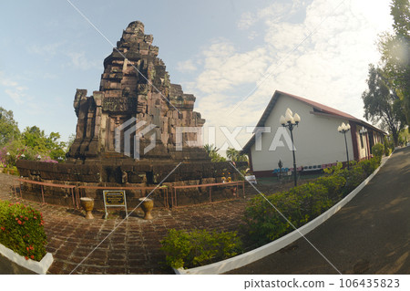 Phra That Narai Jeng Weng is a relic made of sandstone. It looks like a Khmer prang. The base is built with a large laterite chedi in a square shape. Located at Sakhon Nakhon Province in Thailand. Phra That Narai Jeng Weng is a relic made of sandstone. It looks like a Khmer prang. The base is built with a large laterite chedi in a square shape. Located at Sakhon Nakhon Province in Thailand. 106435823