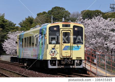 櫻花盛開的平成築豐鐵道400型瞳站 106435895