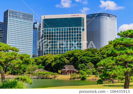 Hamarikyu 花園、中央區、東京、潮汐池和摩天大樓 106435913