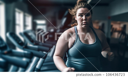 肥胖女性/超重白人女性在健身房鍛煉 106436723