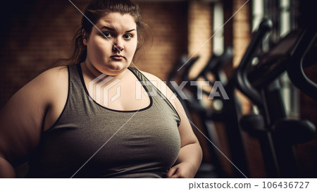 肥胖女性/超重白人女性在健身房鍛煉 106436727