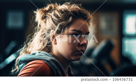 Obese woman/overweight caucasian woman exercising at the gym Obese woman/overweight caucasian woman exercising at the gym 106436731