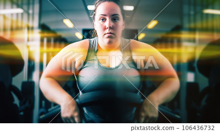 Obese woman / Overweight woman exercising at the gym 106436732