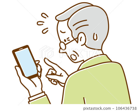 Rear view of a senior man having trouble operating a smartphone 106436738