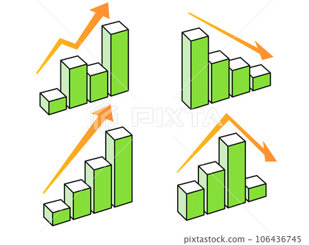 Rising and descending, a set of various 3D bar graphs and arrows 106436745