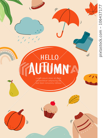 Hello autumn with element and leaves Stock Illustration