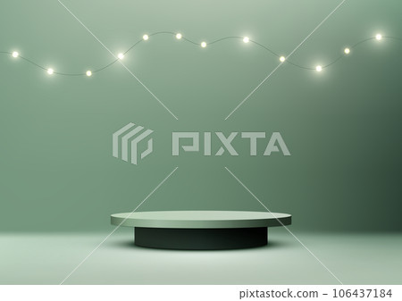 3D Green Podium Stand on Green Wall Scene 106437184