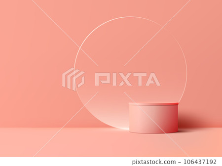 Pink Background Studio Room. 3D Realistic Cylinder Podium Stand Display Mockup 106437192