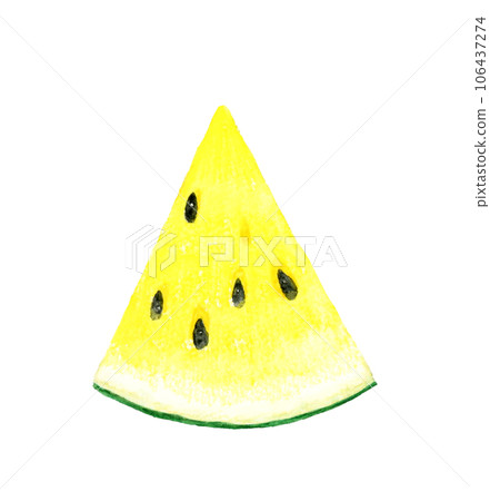 Cut yellow watermelon, hand-drawn watercolor illustration of summer fruit 106437274