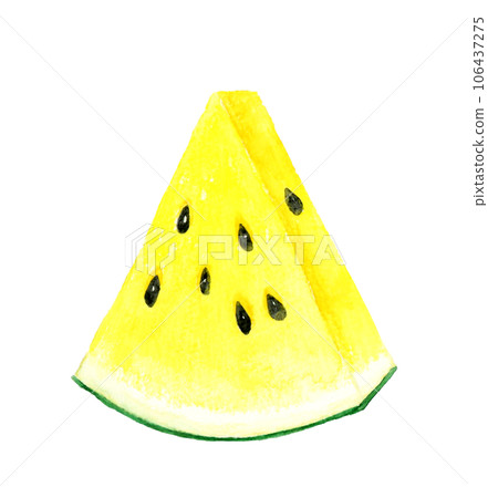 Cut yellow watermelon, hand-drawn watercolor illustration of summer fruit 106437275