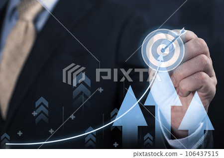 Business growth, planing and strategy concept. Development and growth concept. Businessman plan growth and increase of positive indicators. 106437515