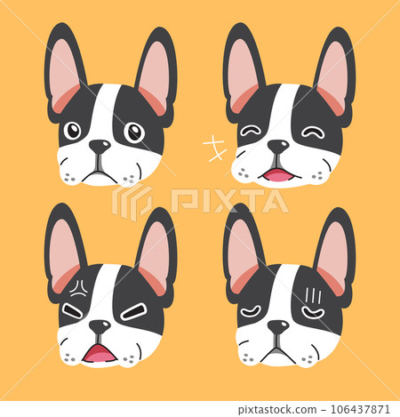 Set of cartoon character boston terrier dog faces showing different emotions 106437871