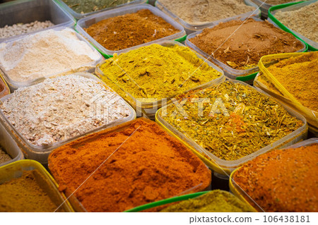 Colorful spices on souk bazaar Colorful spices on souk bazaar 106438181