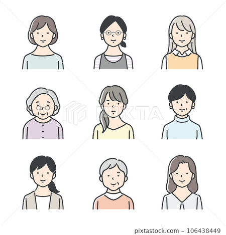 不同年齡段女性的圖標集 不同年齡段女性的圖標集 106438449